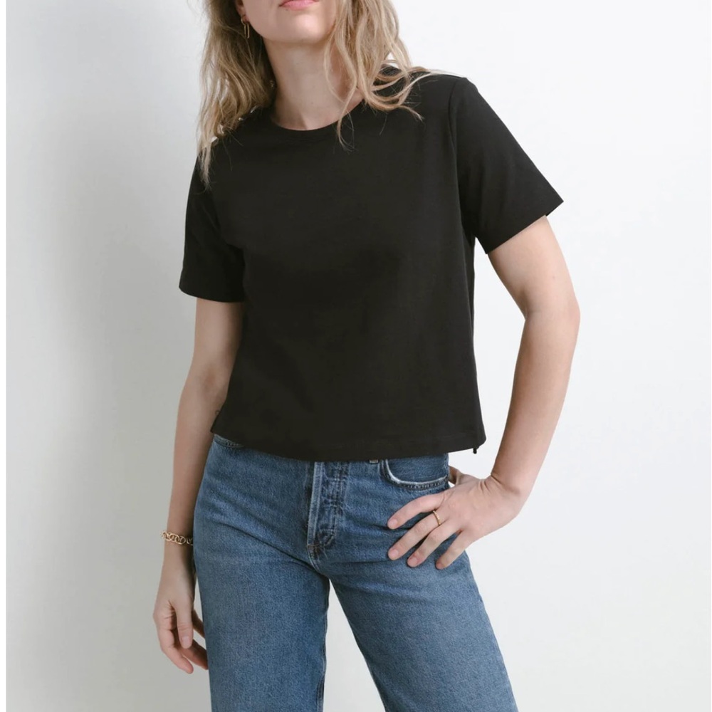 Darling Black Crop Top Short Sleeve T-Shirt, size S